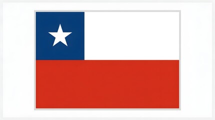 Fototapeta premium Chile national flag illustration on a crisp white background, showing a dark blue canton with a single white star above a broad red lower field and clean white upper section in a simple formal banner