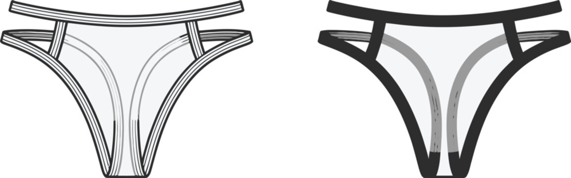 Cad drawing thong underwear technical illustration front and back views