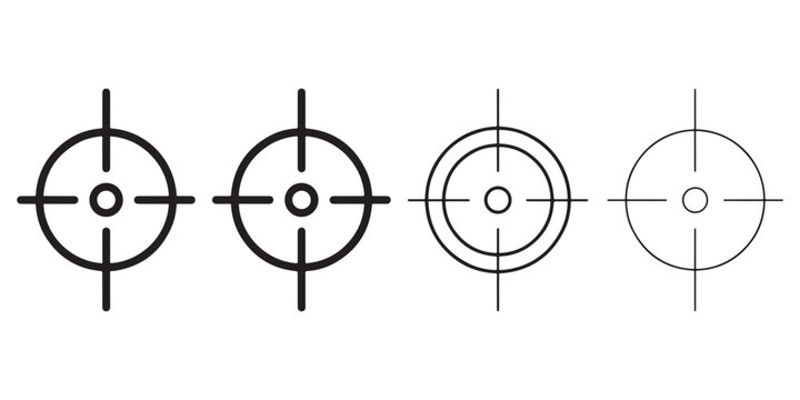 Target crosshair icon set, aim focus bullseye and sniper scope outline vector icons.
