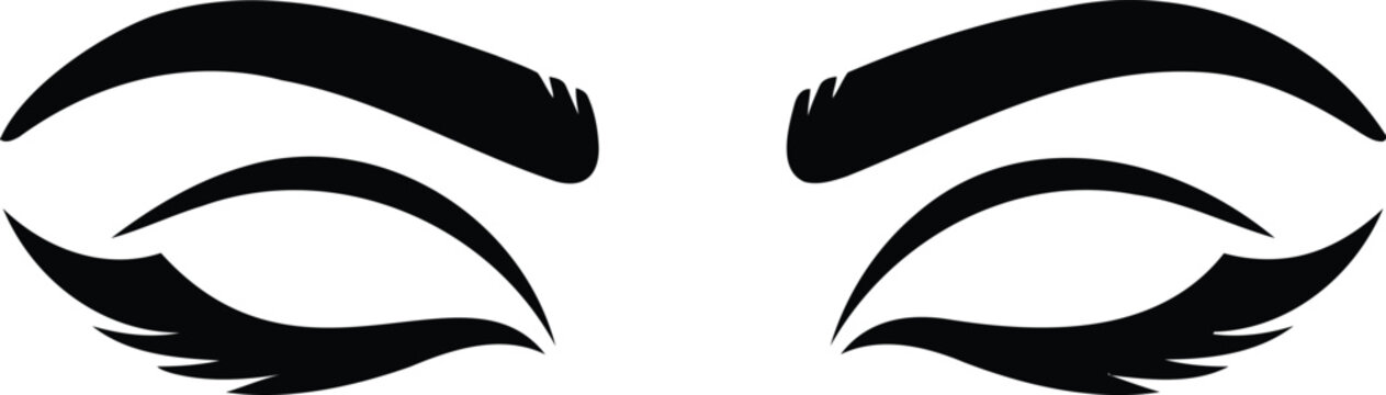 Black closed eyes with long eyelashes and thick eyebrows  human face detail