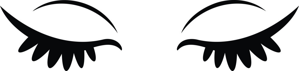 Naklejka premium Closed eye lashes and eyebrows in black color isolated on transparent background
