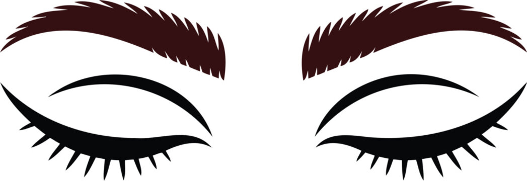 Closed eyes with eyelashes and eyebrows on white background