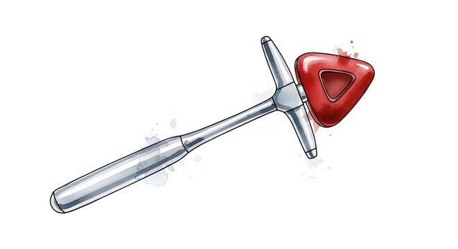A close-up illustration of a guitar pick tool with a red triangular pick