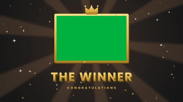 Animated green screen winner frame with crown and confetti