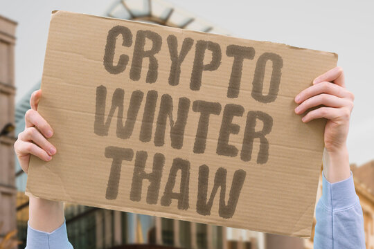 "Crypto Winter Thaw" Digital assets slowly recover value. CRYPTO. WINTER. THAW. RECOVER. DIGITAL.