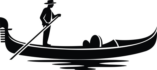Gondola ride on a serene waterway with a gondolier at the helm slowly moving  scenic transportation © Heramone