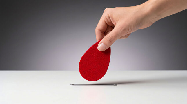 Hand placing red heart-shaped object into slot
