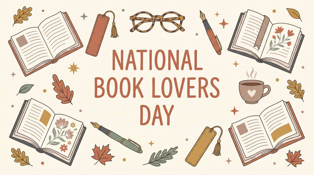 National book lovers day celebration illustration with books and accessories