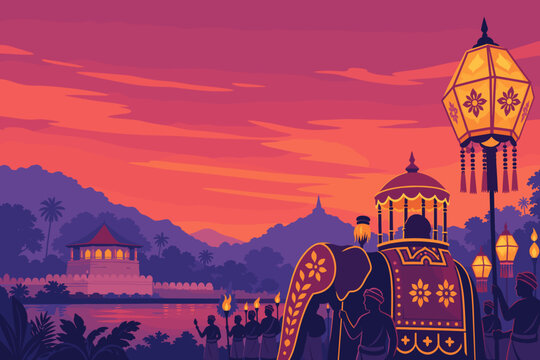 Kandy Esala Perahera Kandy Night Procession Themed Lanterns Landscap