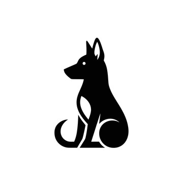 Black silhouette of a sitting German Shepherd dog with pointed ears and erect posture