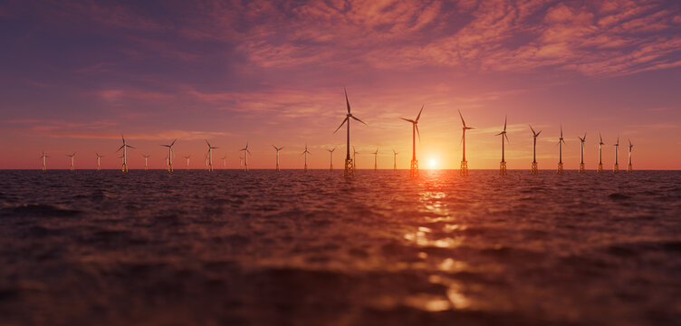 Wind farm in a beautiful sunset