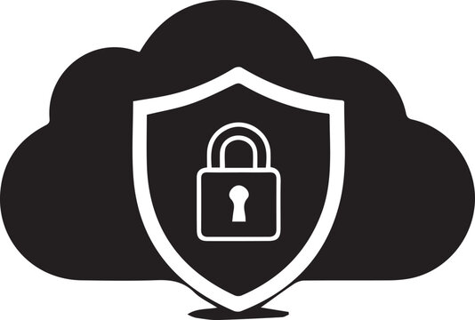 Cloud Security Shield with Padlock Icon for Data Protection