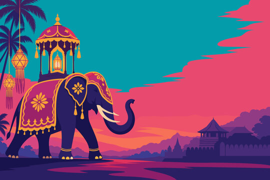 Kandy Esala Perahera Decorated Elephant Silhouette With No Emblems L