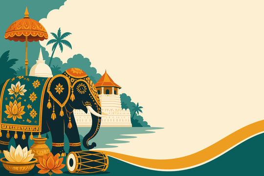 Kandy Esala Perahera Decorated Elephant Silhouette With No Emblems L