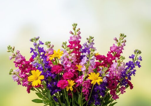 Una trama densa di fiori misti dai colori vivaci come rosa, viola e giallo, disposti in modo armonioso su uno sfondo naturale e soffice, arancione, sfondo, bouquet