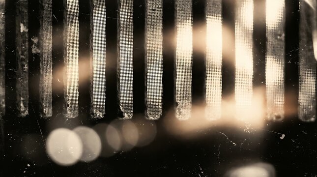 Closeup of a dirty old metal grate with light shining through the rusty mesh screen  industrial background texture
