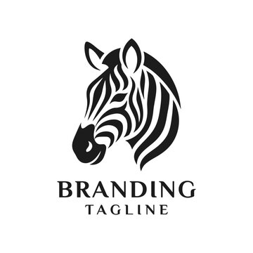 Black and white minimalist zebra head profile logo