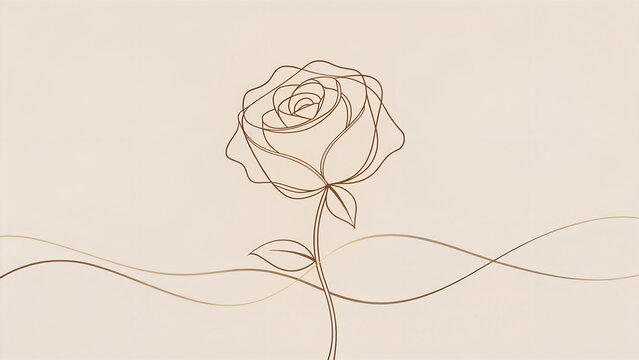 Elegant minimalist line art rose illustration on beige background for modern wall decor and greeting card design