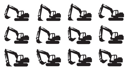 Excavator silhouettes collection industrial construction machinery vector set. © Tanvir