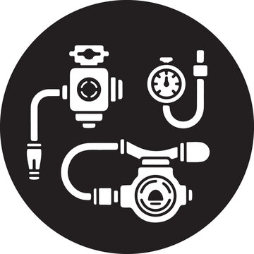 Scuba Diving Regulator Components Silhouette Icon.
