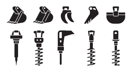 Construction excavator attachments set heavy equipment machine parts vector. © Tanvir