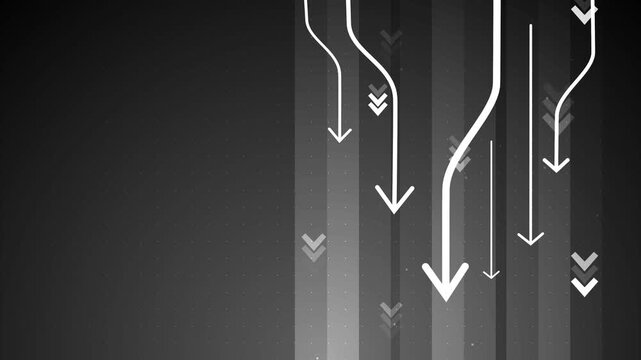 Abstract background with downward arrows and vertical lines, showing decline movement and data flow animation