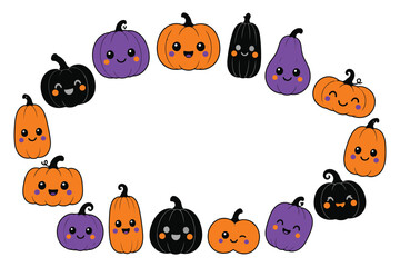Fototapeta premium Cute cartoon pumpkins and gourds with happy faces