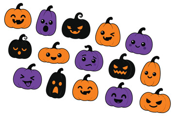 Obraz premium Happy cartoon jack o lantern pumpkins collection
