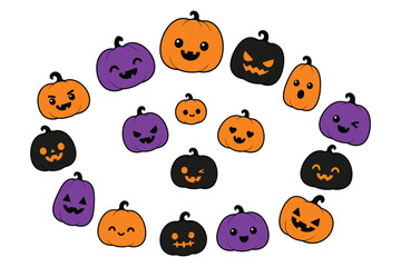 Naklejka premium Colorful cartoon jack o lanterns in a circle
