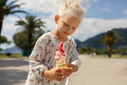 Child with ice cream on a summer day