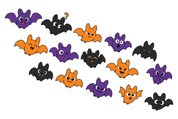 Fototapeta premium Cartoon bats in cheerful scattered formation