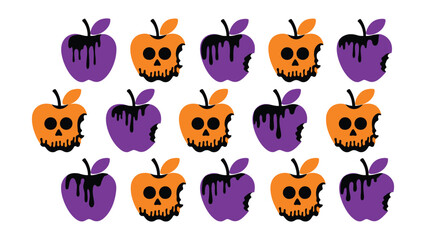 Fototapeta premium Halloween carved apples with dripping purple candy and skull faces design