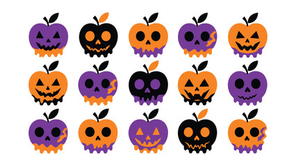 Obraz premium Halloween jack o lantern carved apple faces with transparent background design collection