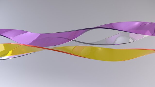 Orange and purple glass flowing ribbon shapes - abstract flowing shapes - 3D Illustration