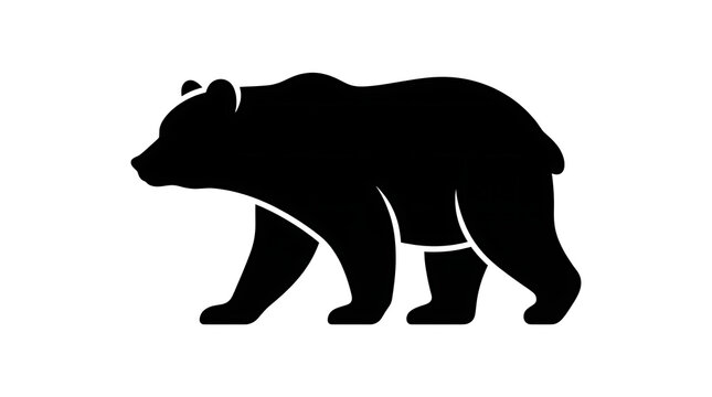 Grizzly bear silhouette profile standing large powerful predator mammal on white back.