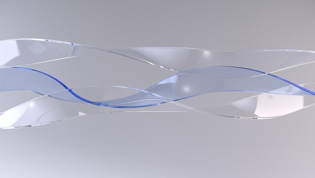 Blue and clear glass flowing ribbon shapes - abstract flowing shapes - 3D Illustration