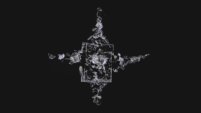 Broken glass pieces flying through the air - broken glass cube - 3D Illustration