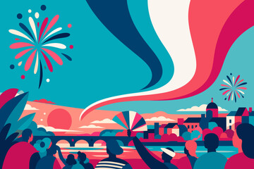 Obraz premium Bastille Day Tricolor Abstract Sky Ribbons Landscape Background