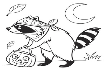 Obraz premium coloring page line art the halloween raccoon animal black vector