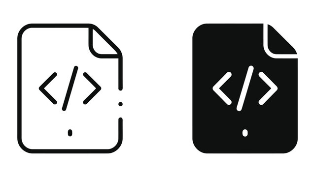 Programming code file document icon set outline and filled with development icon