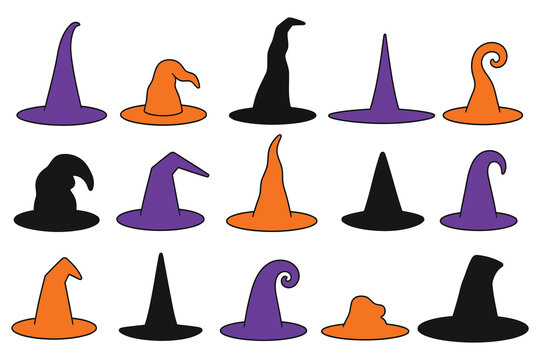 Colorful witch hats collection illustration