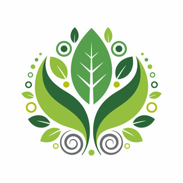 Green leaves and circles on white background for eco friendly concepts