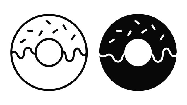 Donut with sprinkles icons in outline and solid black styles doughnut isolated