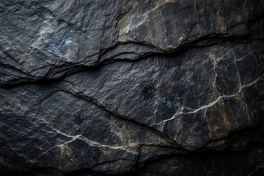 Abstract dark slate stone texture background with layered rock veins