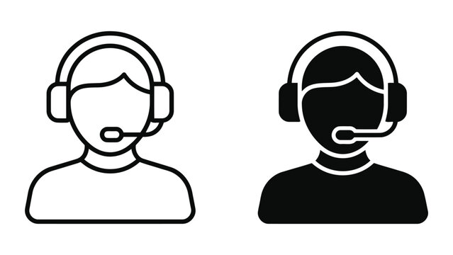 Customer support representative icon set with headset customer representative