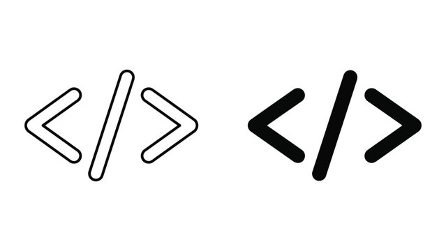 Programming code tag icon set in line and silhouette style with programming