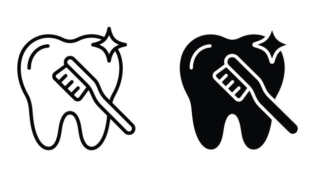 Tooth brushing icon set for dental hygiene and care with cleaning, dentistry