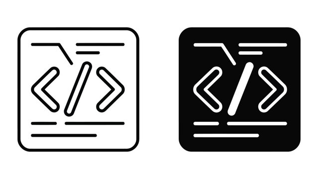 Programming code development icons in outline and solid styles with programming