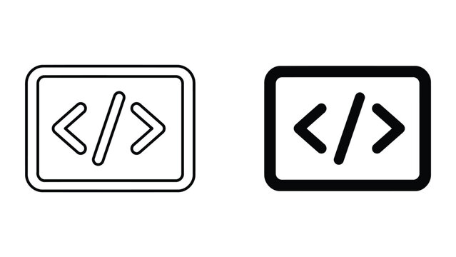 Code programming bracket symbol linear and solid icon set with programming