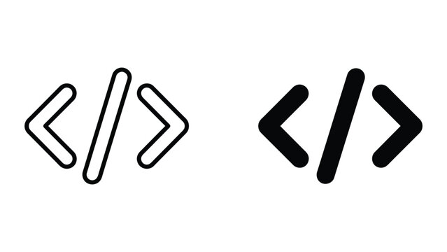 Programming code brackets symbols thin and bold vector icons with development
